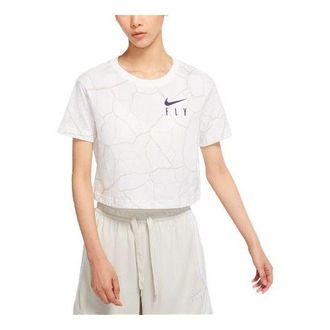 Nike (WMNS) Nike Swoosh Fly Basketball Pattern Loose Round Neck Short Sleeve White DD0838-100