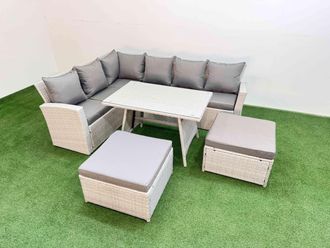 Fimous Garden Outdoor Rattan Furniture Set with 2 Big Footstools 8 Seater in Light Grey