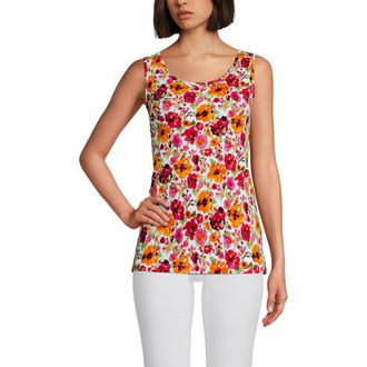 Lands End Cotton Tank Top in White/hot Pink Painted Blooms at Nordstrom, Size X-Small P