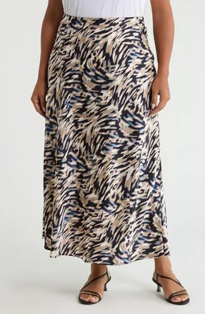 Anne Klein Print Pull-On Bias Flared Skirt in Dutch Blue Multi at Nordstrom, Size 2X