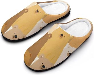 Generic Teddy Bears Faces Slippers Men Winter Warm Cotton Anti-Slip Indoor Slip-Ons House Shoes