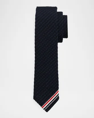 Thom Browne Men & apos;s Grosgrain-Trim Classic Wool Tie