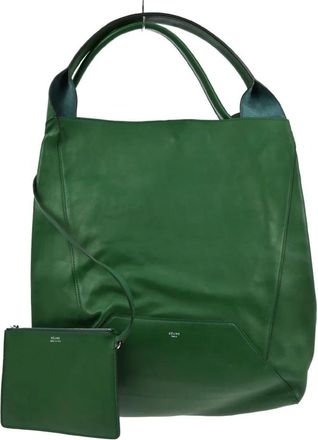 Celine Pre-owned Tote Bags, female, Green, Size: ONE SIZE Pre-owned Vintage Leather Tote Bag with Pouch