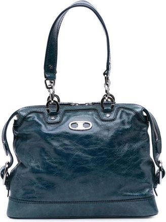 Celine Pre-owned Handbags, female, Blue, Size: ONE SIZE Pre-owned Top Handle Bag with Zipper Closure and Metallic Hardware