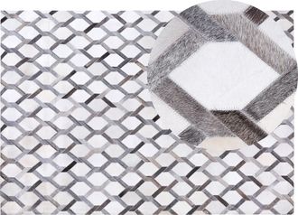 Beliani Alfombra De Piel De Vacuno Gris 160 X 230 Cm Patchwork Geom&eacute;trica Rectangular Moderna Aydin