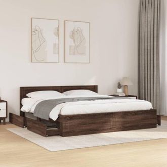 vidaXL Cama Con Cabecero Madera Ingenier&iacute;a Marr&oacute;n Roble 200x200 Cm Vidaxl