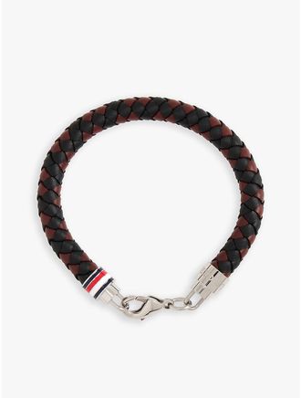 Tommy Hilfiger Mens Braided Leather Bracelet - Black