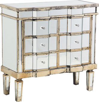 Beliani Beliani - Aparador Con Espejo Dorado 6 Cajones Shabby Chic Dise&ntilde;o Franc&eacute;s Mozela