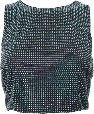 Moncler Womens Alicia Keys Lycra Allover Rhinestone Cropped Top - Green - Size X-Large