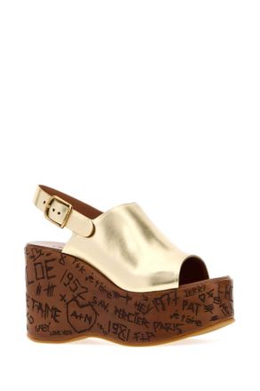 Chlo&eacute; Womens Gold Leather Maxime Wedge Goldcolor Sandali Sandal