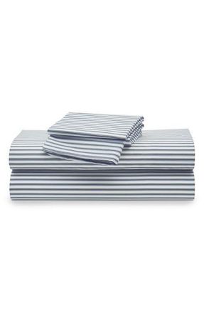 Petite Plume French Ticking Stripes Cotton Percale Sheet Set in Navy at Nordstrom, Size Queen