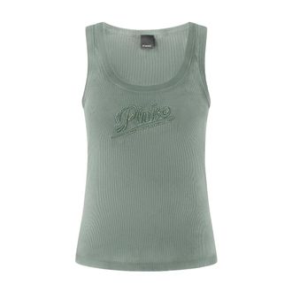 Pinko Sleeveless Tops, female, Green, Size: XS Caipiroska Canotta Costina Ricamo Filo 3D