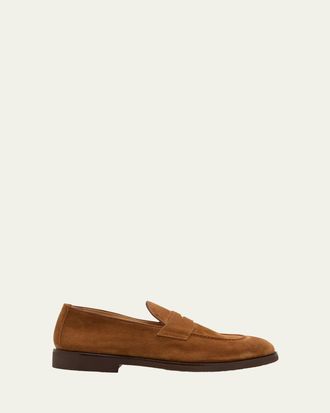 Brunello Cucinelli Mens Suede Penny Loafers