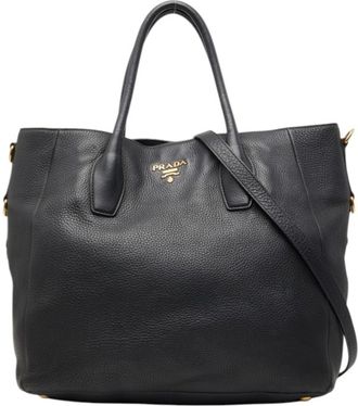 Prada Black Leather Shoulder Bag Tote Bag (Pre-Owned)