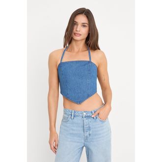 Good American Womens The Denim Recess Top | Indigo, 3 Size Medium | Good American by Khlo&Egrave; Kardashian