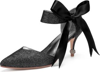 Generic Bridal Wedding High Heels Womens Wedding Stiletto Heels Pumps Pointy Toe Dress Evening Shoes for Women Bridal 7.5Cm,Black,9 UK