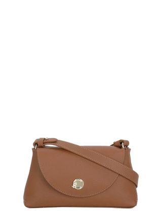 Coccinelle Compact Brown Leather Shoulder Bag with Flap Closure