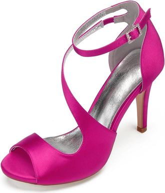 Generic Bridal Heels Women Open Toe Satin Heeled Sandals Wedding Sexy Stiletto High Heels for Party, Prom, Dating 10.5Cm,Rose red,4 UK