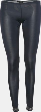 Elisabetta Franchi Navy Blue Jersey Studded Hem Leggings