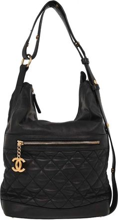 Chanel Casual Style Hobo Quilted Caviar Black Leather Handbag (Pre-Owned)