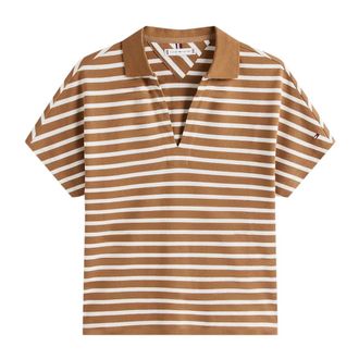 Tommy Hilfiger Polo Shirts, female, Brown, Size: XS Lyocell Tipping Open Polo T-Shirt