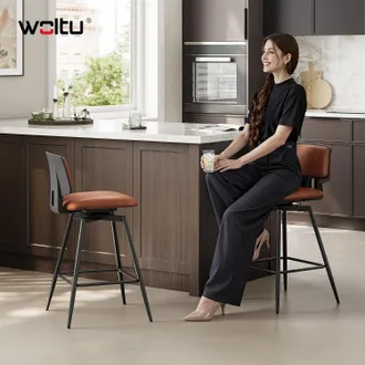 Woltu Woltu Juego De 2 Taburetes De Bar - Sillas Altas Para Barra De Cocina Con Respaldo Y Reposapi&eacute;s, Piel Sint&eacute;tica Brillante - Negro