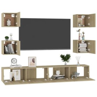Berkfield Home Sturdy 6 Piece TV Cabinet Set Sonoma Oak Engineered Wood in Light Tan
