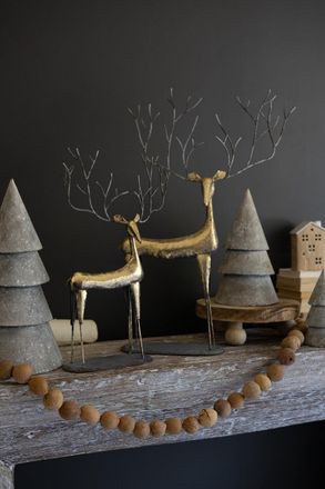 Kalalou Set Of Two Antique Gold Metal Christmas Deer