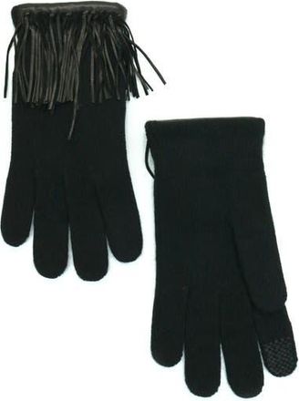 Portolano Cashmere tech gloves with leather fringes in Black at Nordstrom