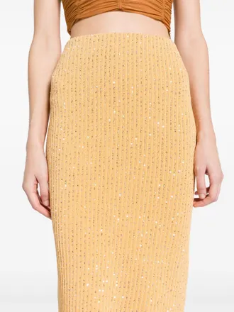 Fabiana Filippi Sequin-Embellished Ribbed Knit Skirt - Yellow