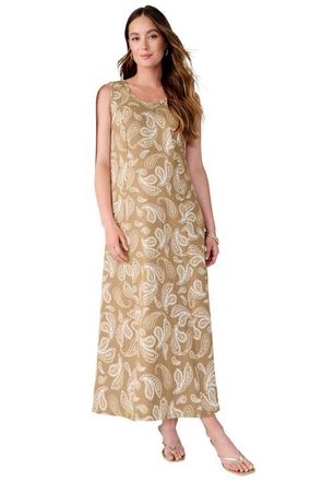 Jessica London Denim Maxi Dress in Soft Camel Sketch Paisley at Nordstrom, Size 30