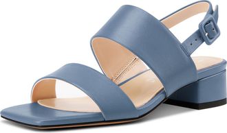 Castamere Womens Chunky Block Low Heel Peep Open Square Toe Buckle Sandals Dress Casual Party Shoes 3.5 CM Heels Denim Blue 3.5 UK