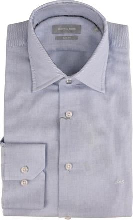 Michael Kors Katoenen Slim Fit Overhemd Micro Patroon - Heren - Zakelijke Overhemden - Blauw - S - Katoen - Overhemden