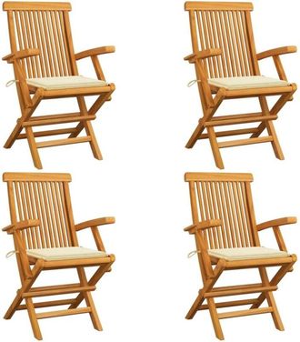 vidaXL Vidaxl - Sillas De Jard&iacute;n 4 Uds Madera Teca Con Cojines Color Crema