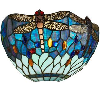 Loops Tiffany Glass LED Wall Light - Dragonfly Design - Matt Black Finish - Dimmable