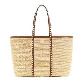 Valentino Garavani Tote Bags, female, Beige, Size: ONE SIZE Rockstud Shopping Bag