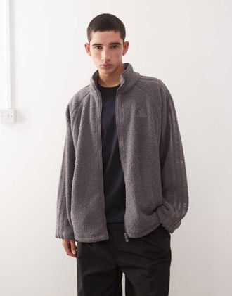 adidas Originals Teamgeist - Giacca sportiva grigia in pile borg-Grigio