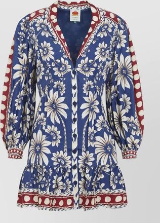Farm Rio floral-print v-neck long-sleeve mini dress