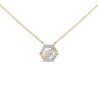 House of Brilliance 10K Yellow Gold Plated Silver 1.0 Cttw Lab Grown Diamond Hexagon Halo Necklace
