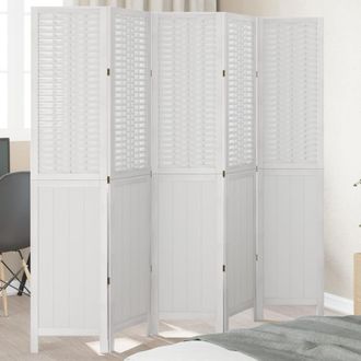 vidaXL Vidaxl - Biombo Separador De 5 Paneles Madera Maciza Paulownia Blanco