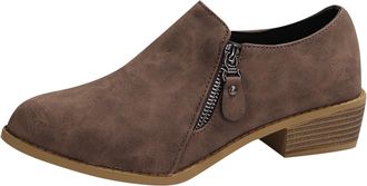 Generic Ankle Boots for Women UK Fashion Side Zip Elegant Short Boots Biker Booties Casual Leather Booties Business Office Work School Walking Shoes(D-Brown,1