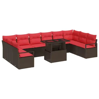 vidaXL Set Divano Da Giardino 11 Pz Marrone Polyrattan Vidaxl