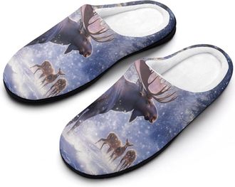 Generic Moose Deer Wildlife Snowy Forests Mountain Womens Slippers Winter Warm House Shoes Indoor Outdoor Hotel Slipper