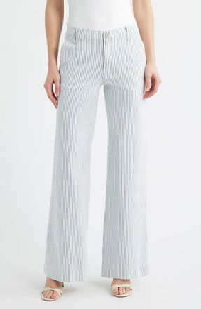 Kobi Halperin Keren High Waist Stripe Wide Leg Stretch Cotton Pants in Ivory Multi at Nordstrom, Size 12
