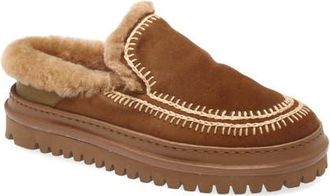 Laidbacklondon Jun 4.0 Genuine Shearling Lined Slipper in Nutmeg Suede /Beige at Nordstrom, Size 11Us