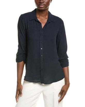 T Tahari Collared Split Neck Button-Down Blouse