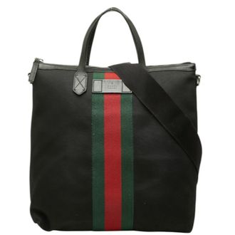Gucci Black Canvas Leather Shoulder Bag Tote Bag (Pre-Owned)