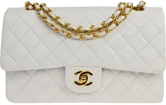 Chanel Classic Double Flap Quilted Lambskin White Leather Handbag (Pre-Owned)