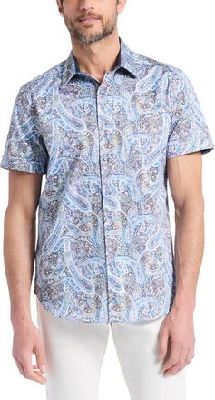 Robert Graham Melrose Short Sleeve Stretch Cotton Button-Up Shirt in Multi at Nordstrom, Size Xxx-Large