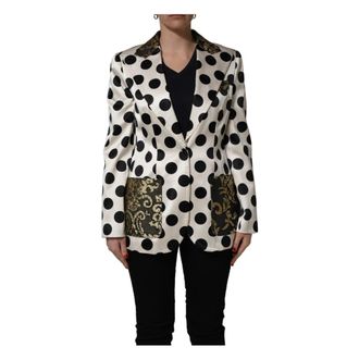 Dolce & Gabbana Blazers, female, White, Size: L Brocade Polka-Dot Blazer Jacket